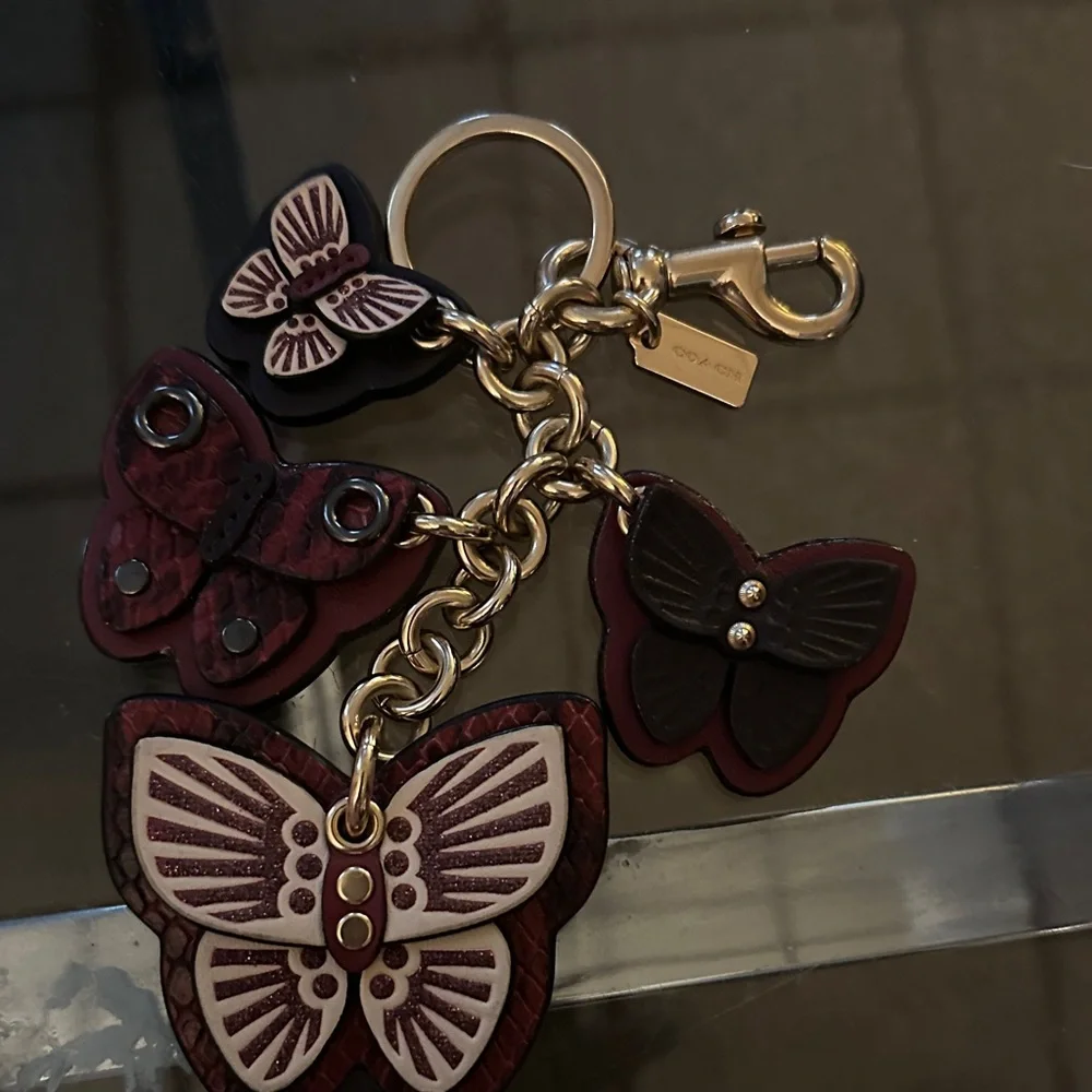Coach Burgundy and Black Butterfly Charm Key Ring - Picture 1 of 5